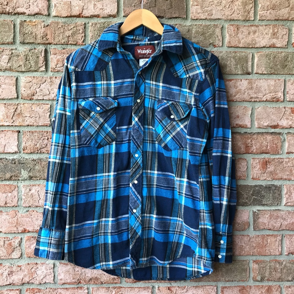 Vintage Blue Wrangler Pearl Snap Flannel (M)